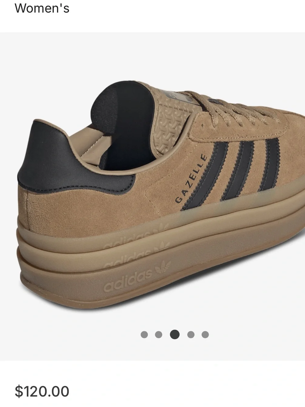 Adidas - Gazelle Platform Suede Sneakers - Tan with Black Accents, 7.5
